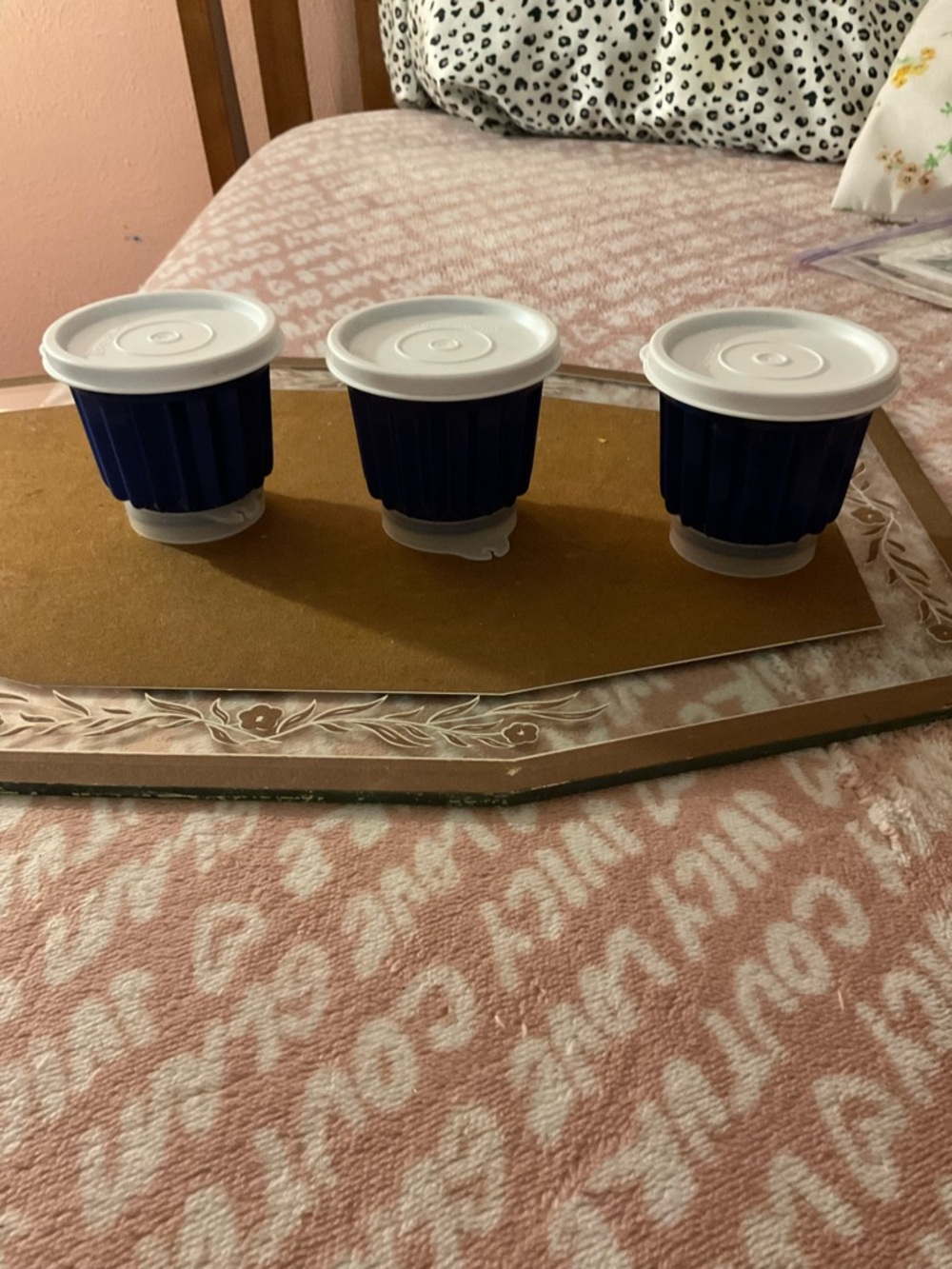 VTG TUPPERWARE JEL-ETTE JELLO DESSERT MOLD CUPS W/SEALS SET OF 3 Blue
